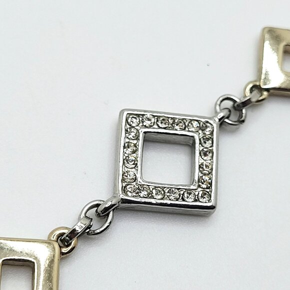 WHBM Two Tone Silver & Gold Chain Toggle Rhinestone Bracelet 7.5" - Picture 3 of 6